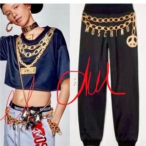 Moschino H&M Bundle Black Joggers with Gold Chain Accents